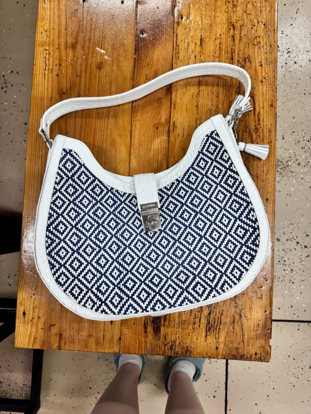 Brahmin Navy and White Geometric Shoulder Hobo